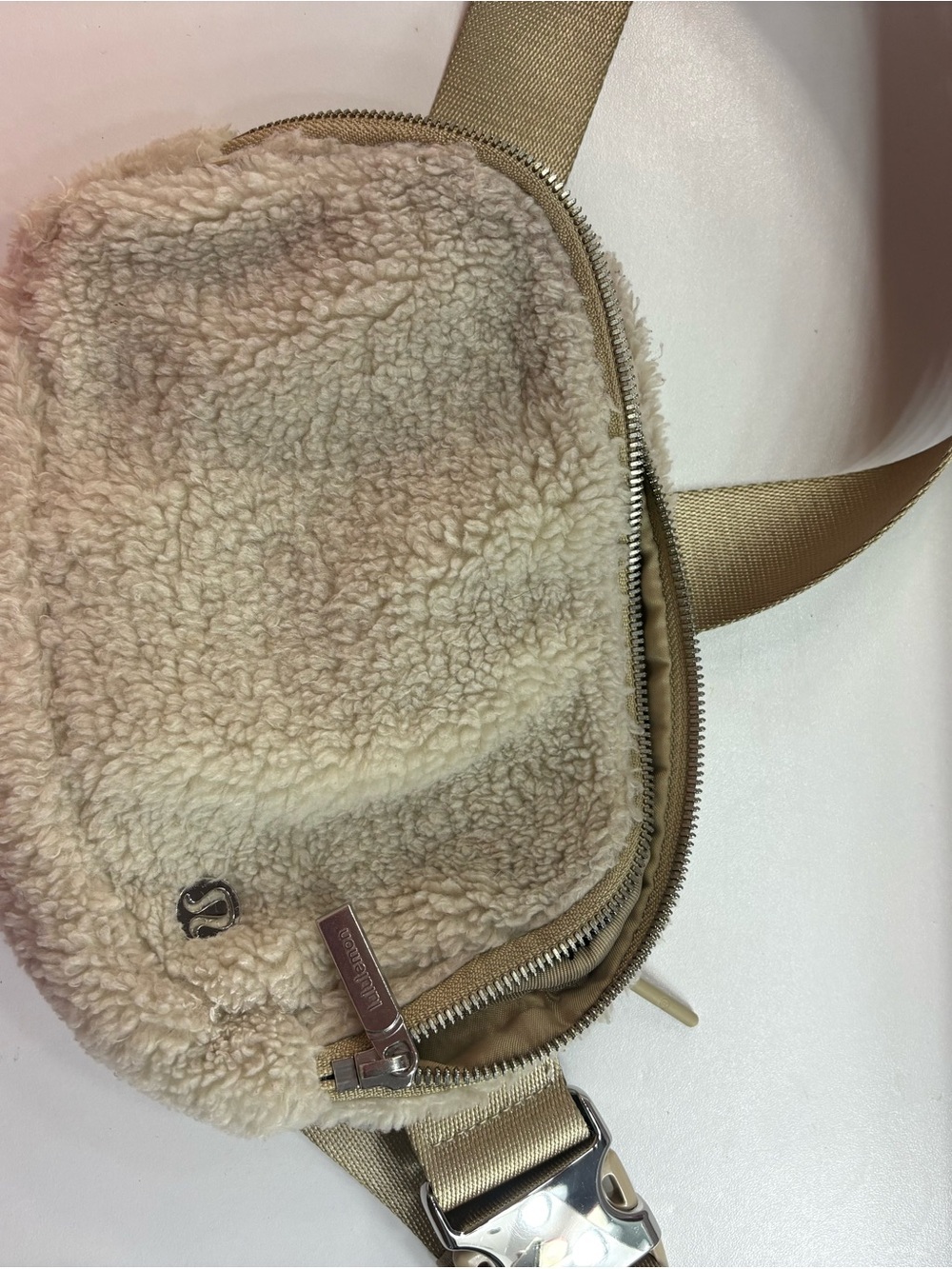 lululemon athletica Cream Sherpa Crossbody Bag with Tan Strap